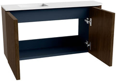 JOYA 81,6cm toiletmeubel ronding rechts kleur Walnut. Wastafel FAYE positie Links Zonder kraangat kleur Talc.