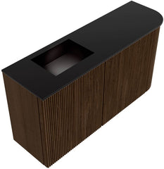 JOYA 81,6cm toiletmeubel ronding rechts kleur Walnut. Wastafel FAYE positie Links Zonder kraangat kleur Urban.