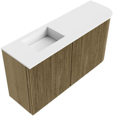 JOYA 81,6cm toiletmeubel ronding links kleur Dusk. Wastafel FAYE positie Rechts 1 kraangat kleur Talc.