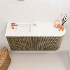 JOYA 81,6cm toiletmeubel ronding rechts kleur Dusk. Wastafel FAYE positie Links 1 kraangat kleur Talc.