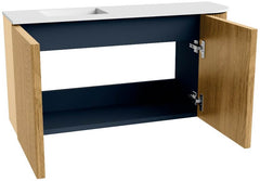 JOYA 81,6cm toiletmeubel ronding rechts kleur Oak. Wastafel FAYE positie Links 1 kraangat kleur Talc.