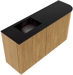 JOYA 81,6cm toiletmeubel ronding rechts kleur Oak. Wastafel FAYE positie Links 1 kraangat kleur Urban.