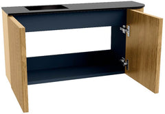 JOYA 81,6cm toiletmeubel ronding rechts kleur Oak. Wastafel FAYE positie Links 1 kraangat kleur Urban.