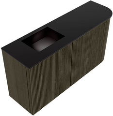 JOYA 81,6cm toiletmeubel ronding rechts kleur Shadow. Wastafel FAYE positie Links 1 kraangat kleur Urban.