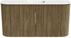 JOYA 83,2cm toiletmeubel ronding links + rechts kleur Dusk. Wastafel FAYE positie Midden Zonder kraangat kleur Talc.