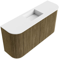 JOYA 83,2cm toiletmeubel ronding links + rechts kleur Dusk. Wastafel FAYE positie Midden Zonder kraangat kleur Talc.