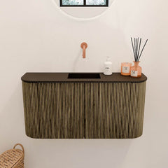 JOYA 83,2cm toiletmeubel ronding links + rechts kleur Dusk. Wastafel FAYE positie Midden Zonder kraangat kleur Urban.