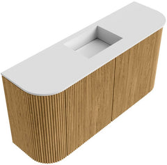 JOYA 83,2cm toiletmeubel ronding links + rechts kleur Oak. Wastafel FAYE positie Midden Zonder kraangat kleur Talc.