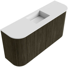 JOYA 83,2cm toiletmeubel ronding links + rechts kleur Shadow. Wastafel FAYE positie Midden Zonder kraangat kleur Talc.