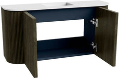 JOYA 83,2cm toiletmeubel ronding links + rechts kleur Shadow. Wastafel FAYE positie Midden Zonder kraangat kleur Talc.