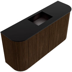 JOYA 83,2cm toiletmeubel ronding links + rechts kleur Walnut. Wastafel FAYE positie Midden Zonder kraangat kleur Urban.