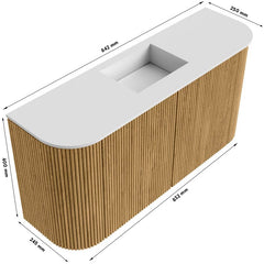 JOYA 83,2cm toiletmeubel ronding links + rechts kleur Oak. Wastafel FAYE positie Midden 1 kraangat kleur Talc.
