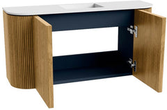 JOYA 83,2cm toiletmeubel ronding links + rechts kleur Oak. Wastafel FAYE positie Midden 1 kraangat kleur Talc.