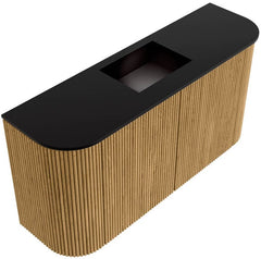 JOYA 83,2cm toiletmeubel ronding links + rechts kleur Oak. Wastafel FAYE positie Midden 1 kraangat kleur Urban.