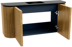 JOYA 83,2cm toiletmeubel ronding links + rechts kleur Oak. Wastafel FAYE positie Midden 1 kraangat kleur Urban.