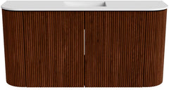 JOYA 83,2cm toiletmeubel ronding links + rechts kleur Ruby. Wastafel FAYE positie Midden 1 kraangat kleur Talc.