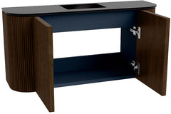 JOYA 83,2cm toiletmeubel ronding links + rechts kleur Walnut. Wastafel FAYE positie Midden 1 kraangat kleur Urban.