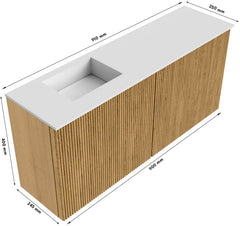 JOYA 90cm toiletmeubel kleur Dusk. Wastafel FAYE positie Links Zonder kraangat kleur Talc.