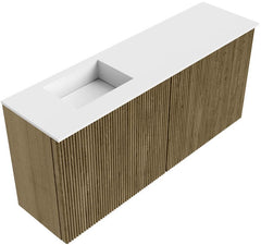 JOYA 90cm toiletmeubel kleur Dusk. Wastafel FAYE positie Links Zonder kraangat kleur Talc.