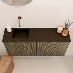 JOYA 90cm toiletmeubel kleur Dusk. Wastafel FAYE positie Links Zonder kraangat kleur Urban.