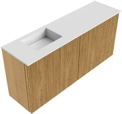 JOYA 90cm toiletmeubel kleur Oak. Wastafel FAYE positie Links Zonder kraangat kleur Talc.