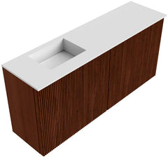 JOYA 90cm toiletmeubel kleur Ruby. Wastafel FAYE positie Links Zonder kraangat kleur Talc.