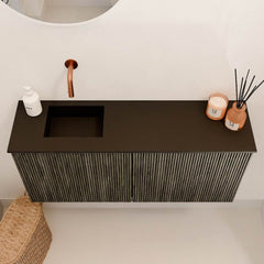 JOYA 90cm toiletmeubel kleur Shadow. Wastafel FAYE positie Links Zonder kraangat kleur Urban.