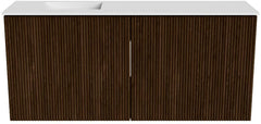 JOYA 90cm toiletmeubel kleur Walnut. Wastafel FAYE positie Links Zonder kraangat kleur Talc.