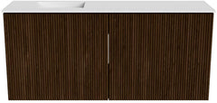 JOYA 90cm toiletmeubel kleur Walnut. Wastafel FAYE positie Links Zonder kraangat kleur Talc.