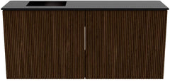 JOYA 90cm toiletmeubel kleur Walnut. Wastafel FAYE positie Links Zonder kraangat kleur Urban.