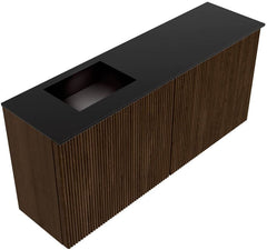 JOYA 90cm toiletmeubel kleur Walnut. Wastafel FAYE positie Links Zonder kraangat kleur Urban.