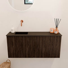 JOYA 90cm toiletmeubel kleur Walnut. Wastafel FAYE positie Links Zonder kraangat kleur Urban.