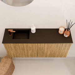 JOYA 90cm toiletmeubel kleur Oak. Wastafel FAYE positie Links 1 kraangat kleur Urban.