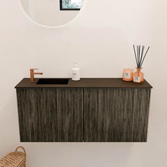 JOYA 90cm toiletmeubel kleur Shadow. Wastafel FAYE positie Links 1 kraangat kleur Urban.