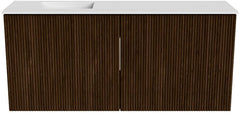 JOYA 90cm toiletmeubel kleur Walnut. Wastafel FAYE positie Links 1 kraangat kleur Talc.