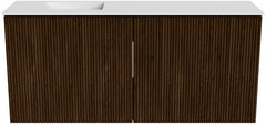 JOYA 90cm toiletmeubel kleur Walnut. Wastafel FAYE positie Links 1 kraangat kleur Talc.