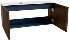 JOYA 90cm toiletmeubel kleur Walnut. Wastafel FAYE positie Links 1 kraangat kleur Talc.