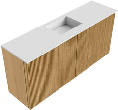 JOYA 90cm toiletmeubel kleur Oak. Wastafel FAYE positie Midden Zonder kraangat kleur Talc.