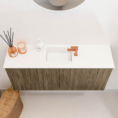 JOYA 90cm toiletmeubel kleur Dusk. Wastafel FAYE positie Midden 1 kraangat kleur Talc.