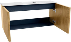 JOYA 90cm toiletmeubel kleur Oak. Wastafel FAYE positie Midden 1 kraangat kleur Talc.