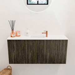 JOYA 90cm toiletmeubel kleur Shadow. Wastafel FAYE positie Midden 1 kraangat kleur Talc.