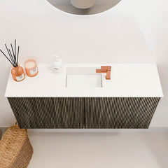 JOYA 90cm toiletmeubel kleur Shadow. Wastafel FAYE positie Midden 1 kraangat kleur Talc.