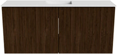 JOYA 90cm toiletmeubel kleur Walnut. Wastafel FAYE positie Midden 1 kraangat kleur Talc.