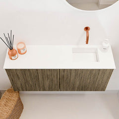 JOYA 90cm toiletmeubel kleur Dusk. Wastafel FAYE positie Rechts Zonder kraangat kleur Talc.