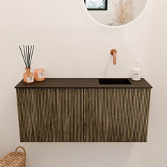 JOYA 90cm toiletmeubel kleur Dusk. Wastafel FAYE positie Rechts Zonder kraangat kleur Urban.