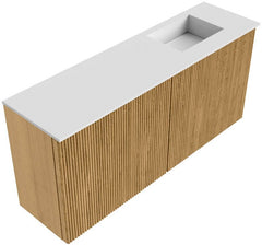 JOYA 90cm toiletmeubel kleur Oak. Wastafel FAYE positie Rechts Zonder kraangat kleur Talc.