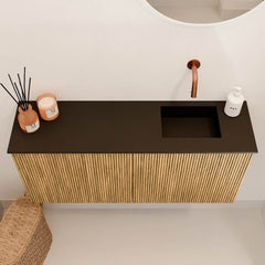 JOYA 90cm toiletmeubel kleur Oak. Wastafel FAYE positie Rechts Zonder kraangat kleur Urban.