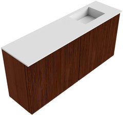 JOYA 90cm toiletmeubel kleur Ruby. Wastafel FAYE positie Rechts Zonder kraangat kleur Talc.