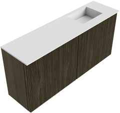 JOYA 90cm toiletmeubel kleur Shadow. Wastafel FAYE positie Rechts Zonder kraangat kleur Talc.