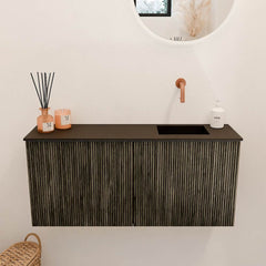 JOYA 90cm toiletmeubel kleur Shadow. Wastafel FAYE positie Rechts Zonder kraangat kleur Urban.